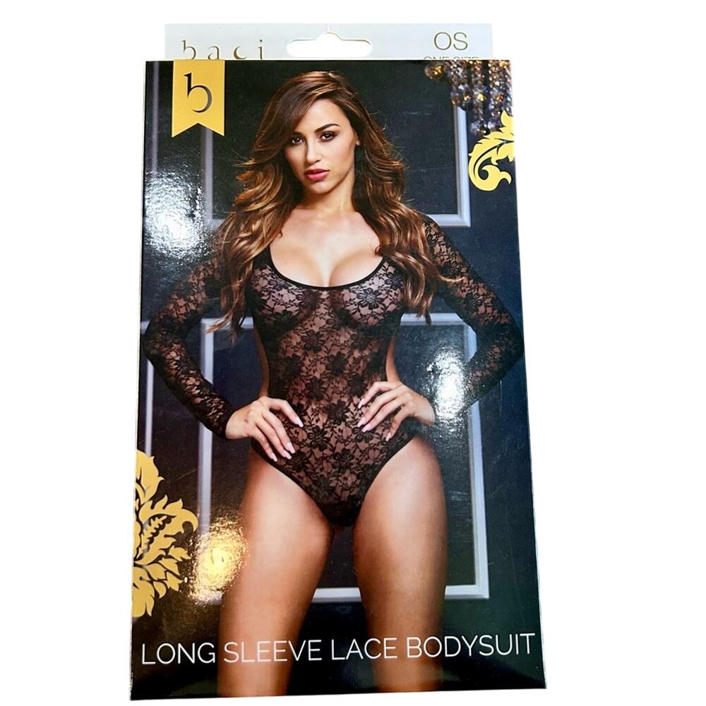 Baci White Label Women’s Long Sleeve Lace Bodysuit Lingerie Black New in Package